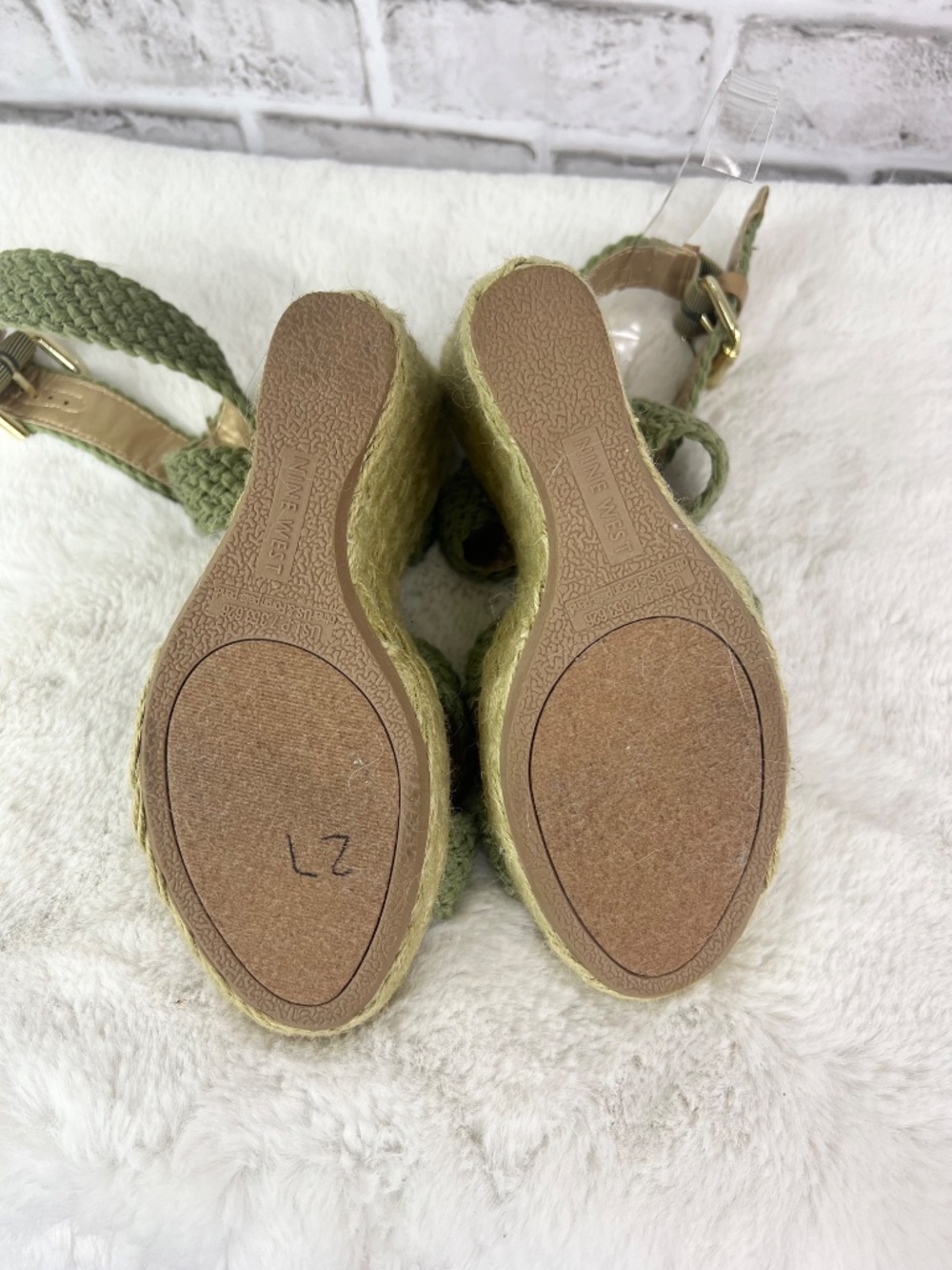 NWT🤩 |•NINE WEST•| Olive Green Crochet Espadrille Wedge Sandals Women’s Size 7 - Picture 9 of 14